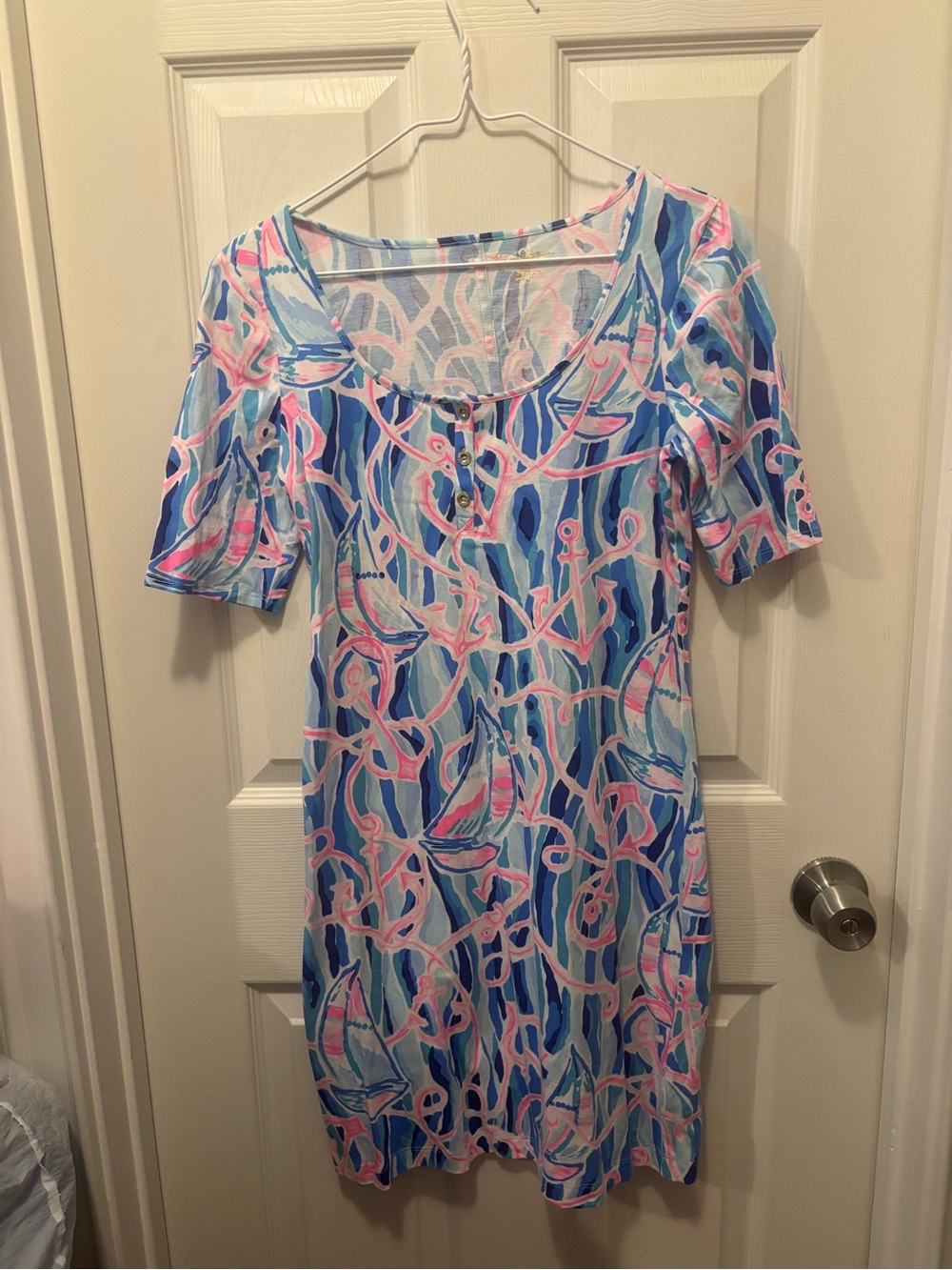 EUC Lilly Pulitzer Blue & Pink Scoop-Neck Mini Dress